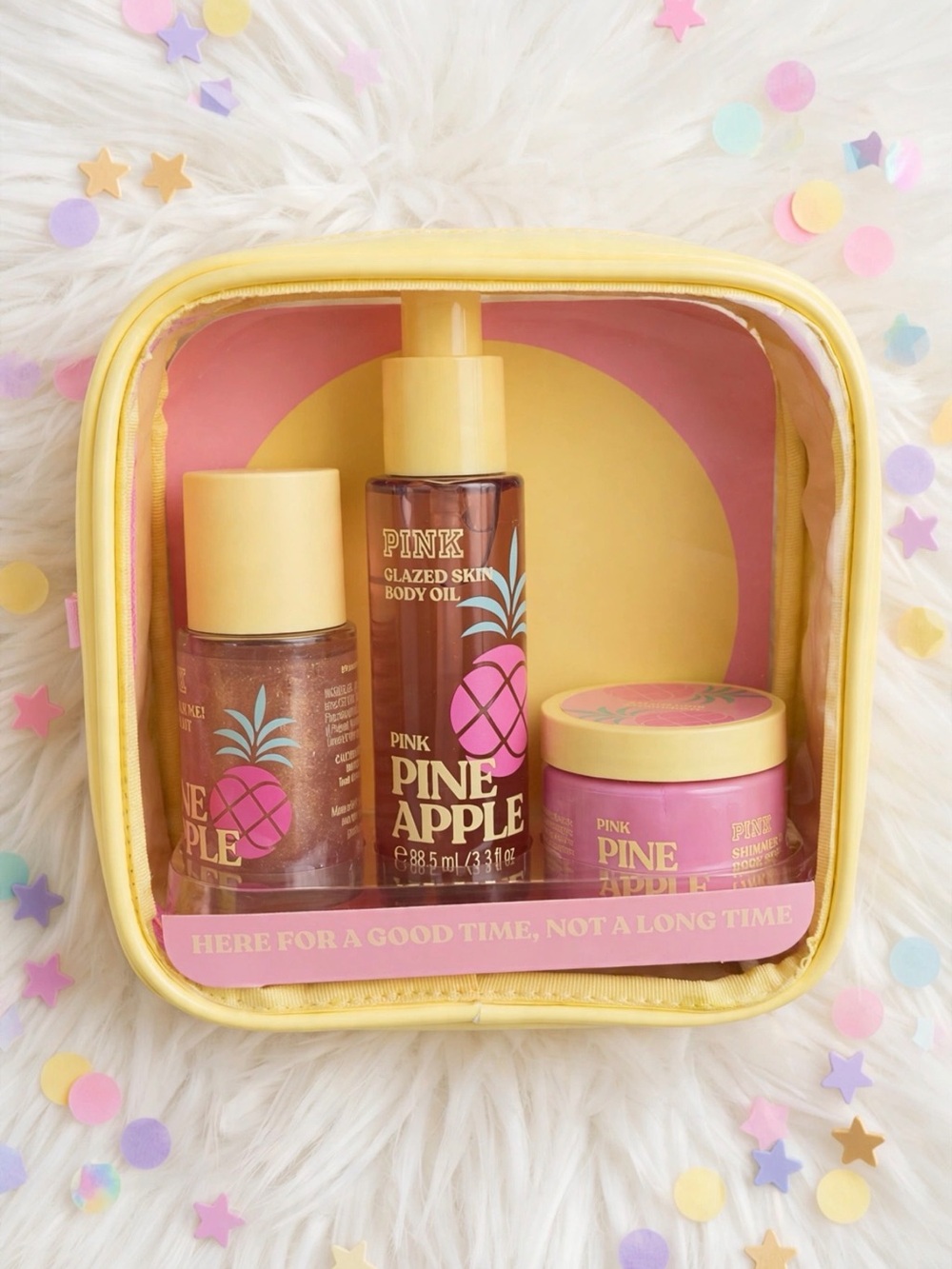 PINK Victoria's Secret Pineapple Body Oil & Butter Set - Pink and Yellow